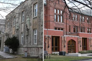 Photos of buildings housing School of Public Policy & Governance (left) and the Munk School of Global Affairs 