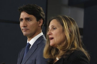 Photo of Justin Trudeau and Chrystia Freeland