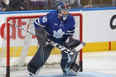 Jett Alexander playing as a Toronto Maple Leaf