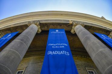 Graduation banners at convocation hall