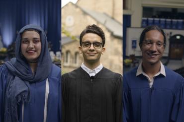 From left to right: Welcome ambassadors Amna Adnan of U of T Mississauga, Khaled Elemam of St. George and Devlin Grewal of U of T Scarborough.