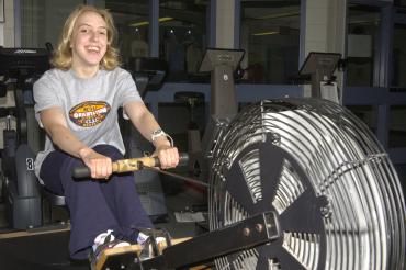 Kaley McLean uses a rowing machine at U of T 