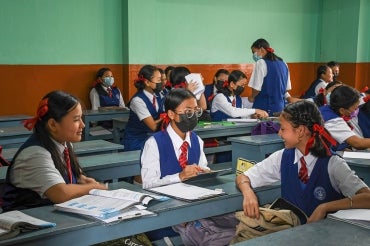 indian high school students in a classroom in Imphal, India