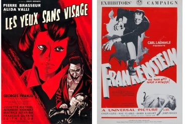 Movie posters for Les Yeux Sans Visage and Frankenstein