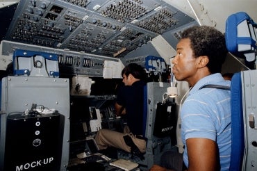 Guy Bluford trains in the Shuttle Mission Simulator in 1983