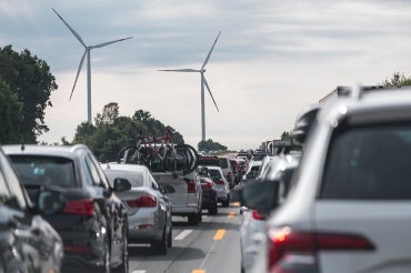 Traffic is backed up on the A9 autobahn south of Nuremberg in the direction of Munich