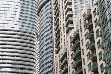 detail view of multiple downtown toronto condominium towers
