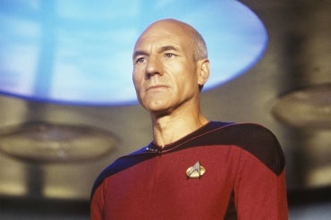 Jean Luc-Picard on the bridge of the starship Enterprise