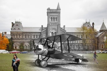 A composite image of University College in 2018 and in 1918