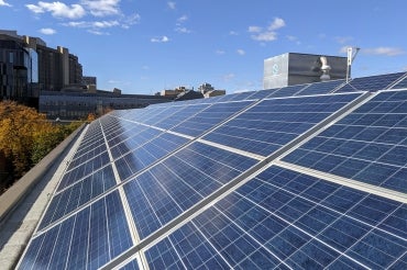 Solar panels on the roof of the Gerald Larkin building