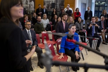 Kirsty Duncan, Minister of Science and Sport, speaks to students and faculty during an announcement about investments in the Canada Research Chairs Program, at the University of Toronto, November 13, 2018.