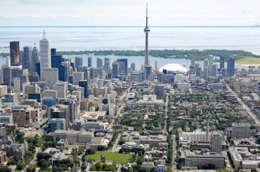 Toronto skyline with u of t campus in the foreground