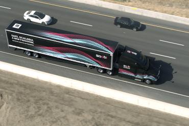 overhead view of a waabit self-driving truck on a highway