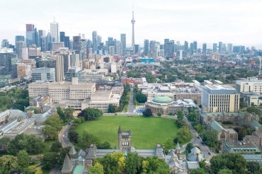 aerial view of the Toronto skyline and surrounding area