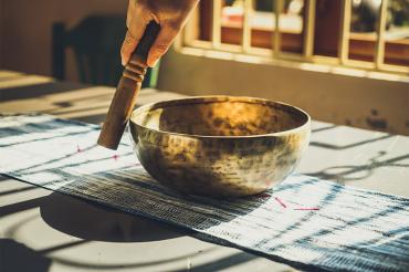 a metal singing bowl used for meditation