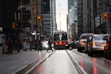 Photo of Toronto streetcar in traffic