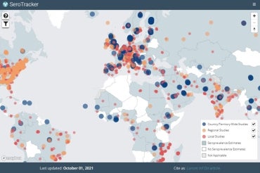 Map from Serotracker showing locations of seroprevalence studies