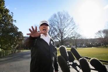 Donald Trump speaking to media