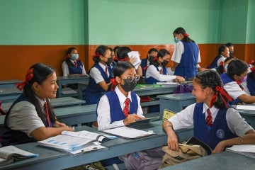 indian high school students in a classroom in Imphal, India