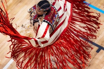 Indigenous dancer at the UTM All-Nations Powwow