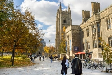 A view of hart house during a sunny fall day