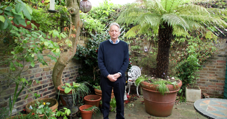 portrait of Geoffrey Hinton at his home in England taken in 2023