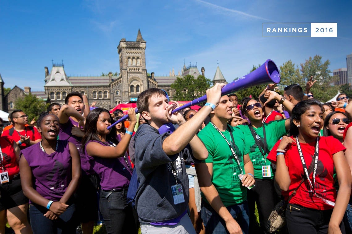 Students celebrating in front of University College