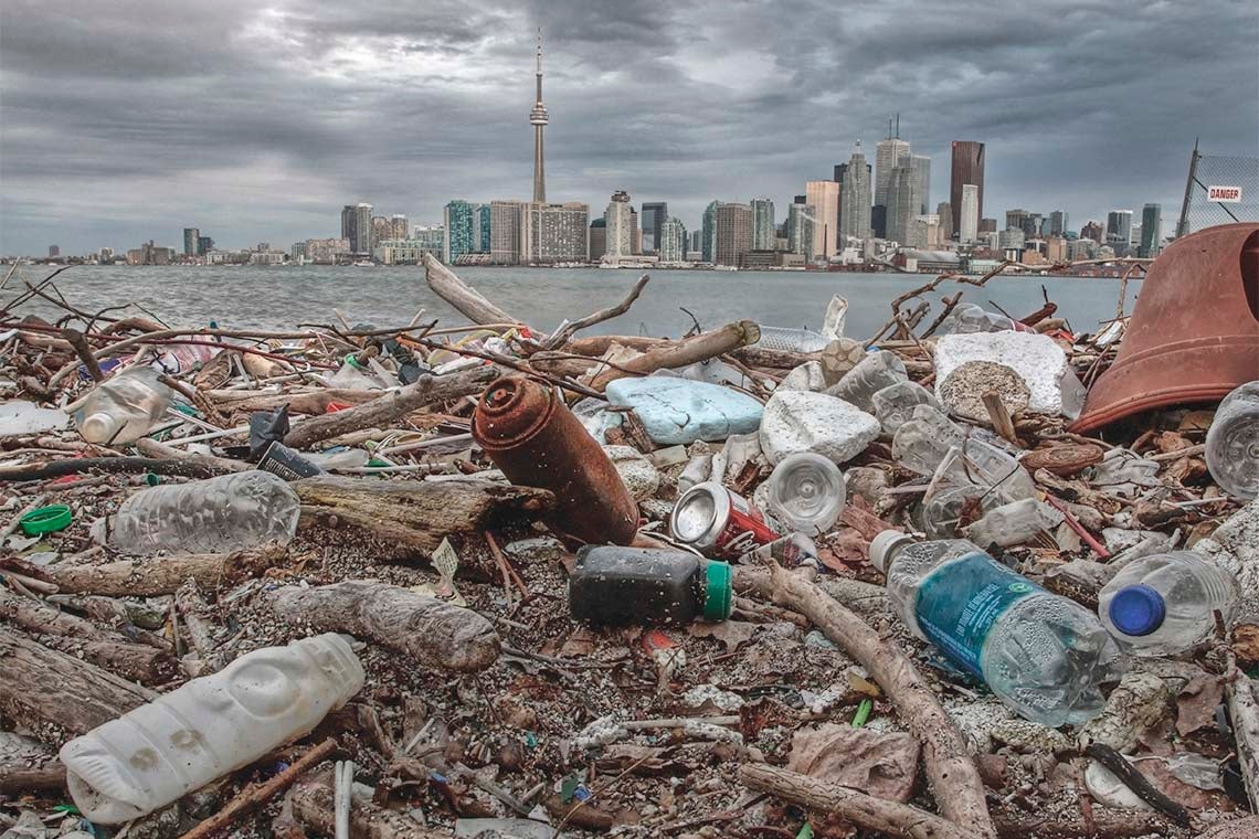 piles of garbage on Ward's Island in Toronto