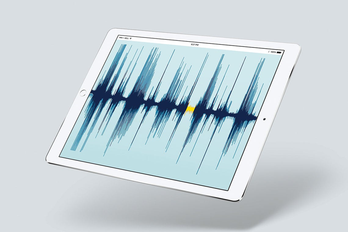Winterlight Labs technology for detecting Alzheimer’s early is illustrated by a seismograph-like pattern on a computer tablet